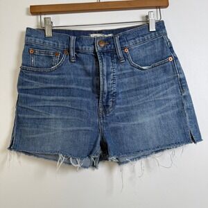 Madewell The Perfect Vintage Jean Shorts Women 27 Blue High Rise Raw Hem Slit